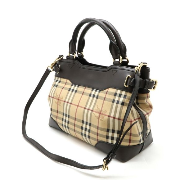 BURBERRY Shadow Horse Nova Check Tote Bag Shoulder PVC Leather Beige Dark Brown - Picture 3 of 10
